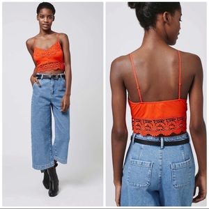 Topshop Orange Crochet Trim Crop Top